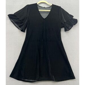 Sedge Black Mini Dress Womens XS Velvet Flutter Sleeve V Neck A Line